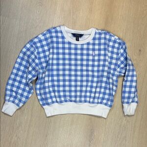 Polo Ralph Lauren Blue & White Checkered Plaid Crewneck Sweatshirt M 8/10